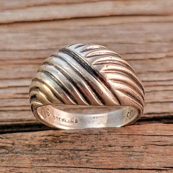 Cellini Sterling Domed Woven Design Contemporary Ring - Picture 1 of 10